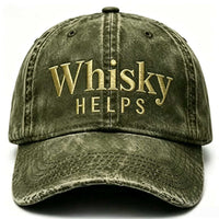 Washed Distressed Baseball Cap with Whiskey Embroidery, Adjustable Outdoor Sun Hat