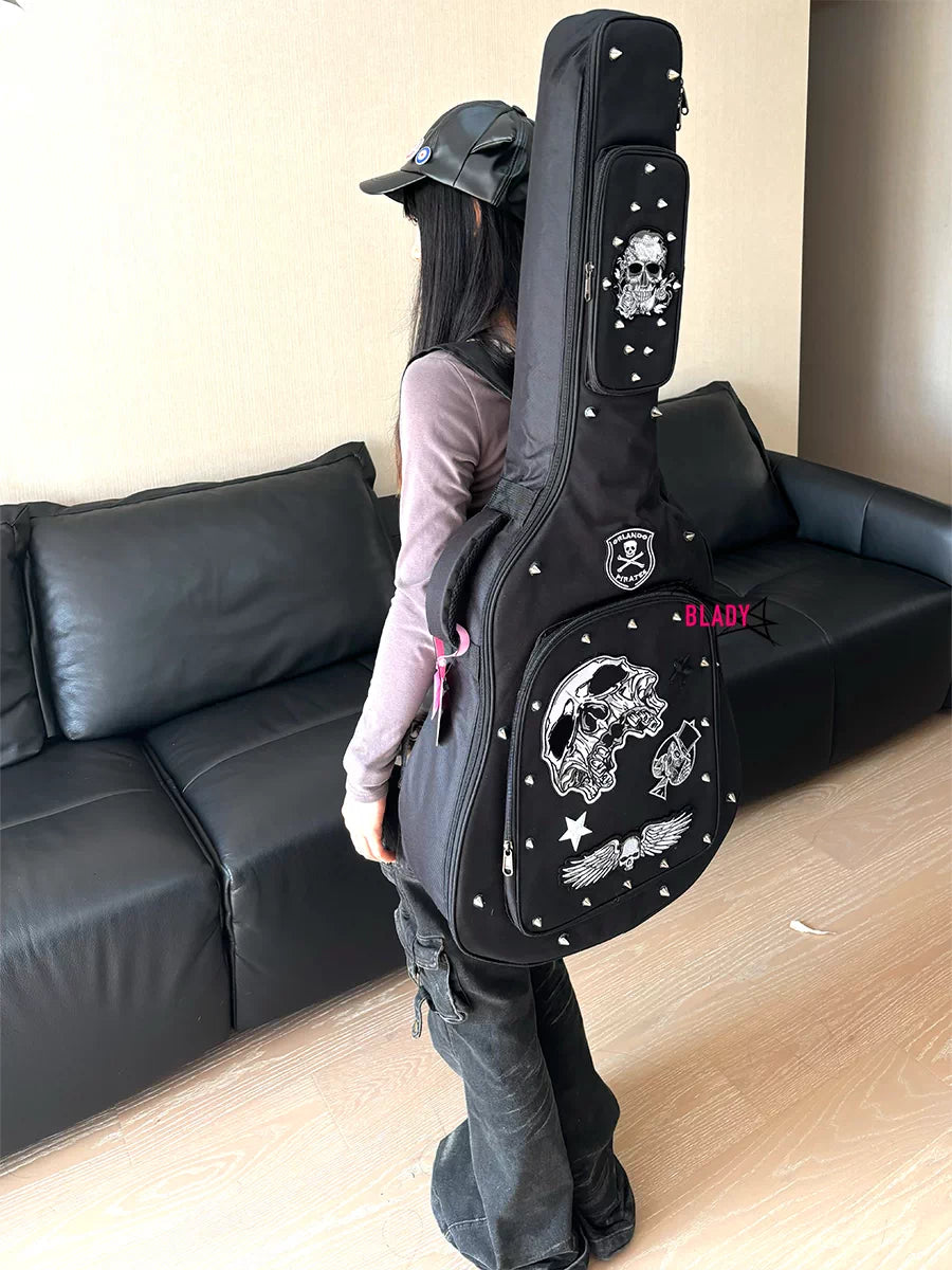 Skull Collection Punk Style Padded Gig Bag for Acoustic, Electric Guitar, or Bass