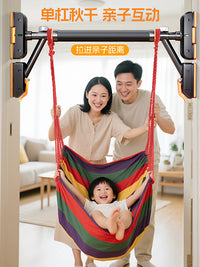 Kids Indoor Hammock Chair with Pull-Up Bar, Heavy-Duty Hanging Swing Seat for Children, No-Drill Installation, Lie-Flat Design