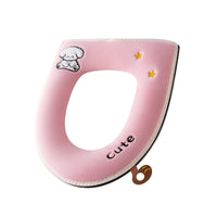 Cartoon Toilet Seat Cover Cushion, Waterproof PU Sponge Pad for Winter, Breathable Plush Fabric Bathroom Mat