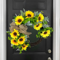 Sunflower Lamb's Ear Wreath for Front Door Decor