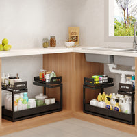 Under Sink Expandable Pull-Out Organizer Rack Double Layer Storage Shelf for Kitchen Cabinet