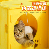 Felt Cat Tunnel Bed with Scratch Pad - 2-Layer Interactive Cat Cave & Play Toy for All Seasons