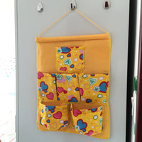 Cute Canvas Wall Hanging Storage Bag Organizer with Multiple Pockets for Home Decor