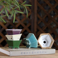 Handmade Glazed Hexagonal Bonsai Pot for Desktop Plants