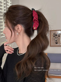 Korean Style Polka Dot Pleated Banana Hair Clip for Women, Large Vertical Ponytail Holder