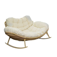 Double Rocking Chair with White Cushion for Indoor Outdoor Relaxation
