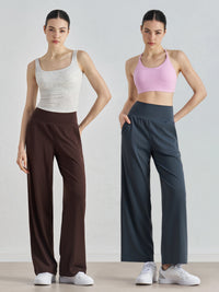 OSYO Women's High-Waisted Straight Leg Wide-Leg Pants with Pockets for Sports & Fitness