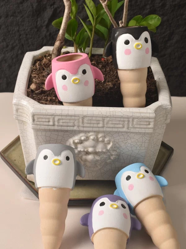 Cute Penguin Ceramic Self-Watering Spikes for Potted Plants