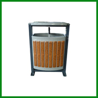 Outdoor Park Stainless Steel Waste Bin with Anti-Corrosion Wood Grain Panels for Street and Community Recycling
