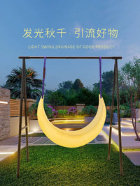 Outdoor Luminous Moon Swing Chair with A-Frame Stand for Kids and Adults, Solar Powered or Plug-in