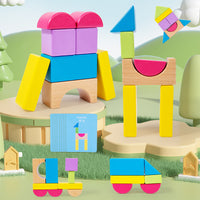 Wooden Large Particle Building Blocks for Toddlers, Educational Beechwood Toy for 1-3 Year Olds