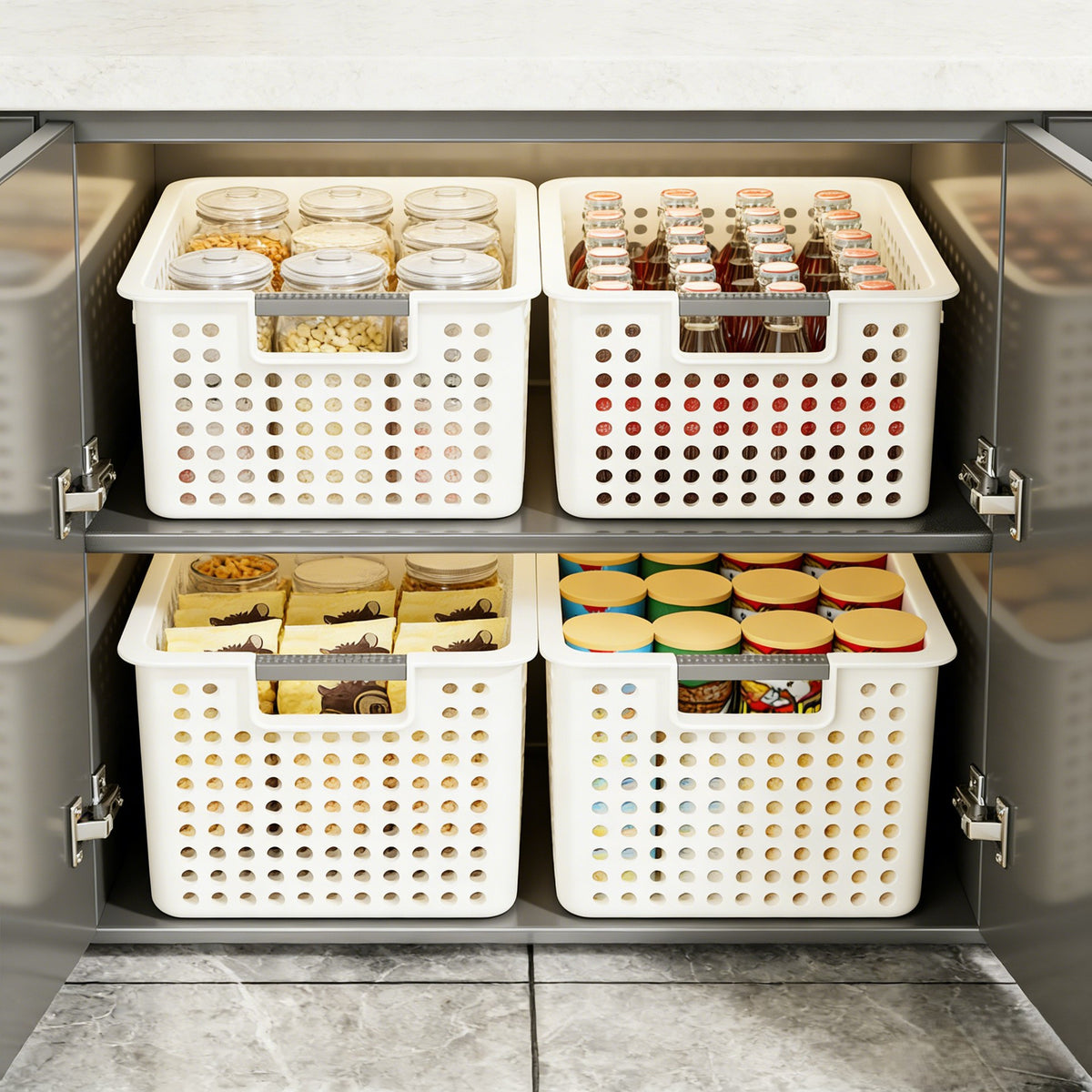 Rectangular Plastic Storage Baskets for Kitchen Pantry Organization, Snack & Toy Bins