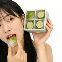 Large Square Silicone Ice Cube Tray with Lid, 4-Cavity Food-Grade Ice Mold for Freezer, Easy Release