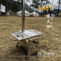 Outdoor Stainless Steel Wood Stove for Camping, Windproof Heating Stove with Chimney Accessories