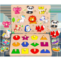 Montessori Wooden Peg Puzzle Board for Toddlers - Shape Matching and Stacking Blocks for Early Education