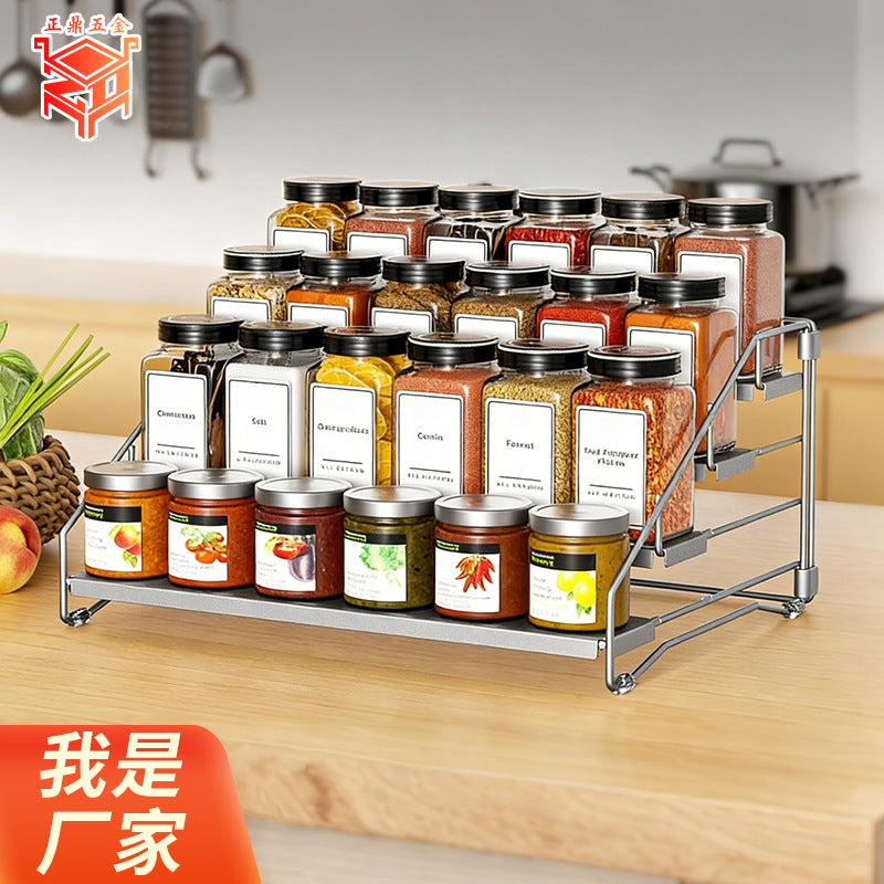 Foldable Multi-layer Spice Rack Kitchen Countertop Seasoning Bottle Storage Organizer Tiered Display Shelf