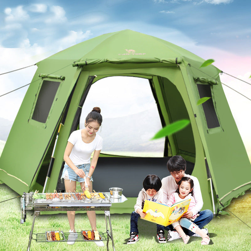Hexagonal Pop-Up Camping Tent for 3-8 People, Double Layer, UV Protection, Instant Setup for Outdoor Travel