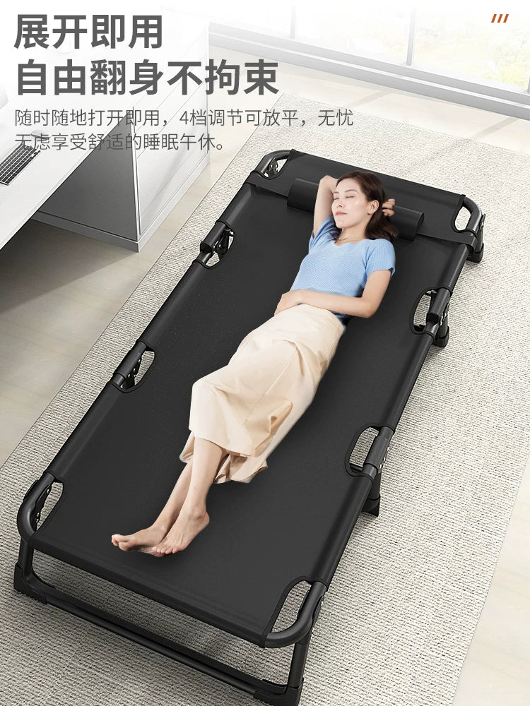 Folding Single Bed for Office Nap, Outdoor Camping, or Guest Use