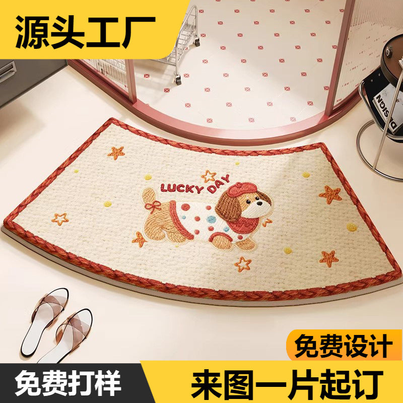 Cartoon Memory Foam Bath Mat, Super Absorbent Non-Slip Quick Dry Semicircle Bathroom Rug