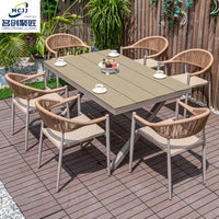Outdoor Patio Dining Set, All-Weather Aluminum Rattan Woven Chairs and Plastic Wood Table Combination for Garden