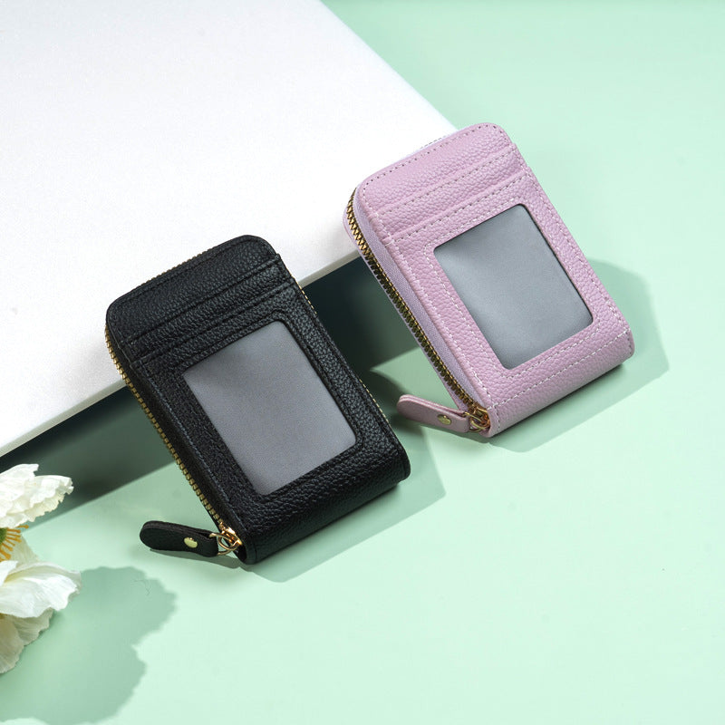 Accordion Card Holder Wallet with Multiple Card Slots and Zippered Coin Pocket