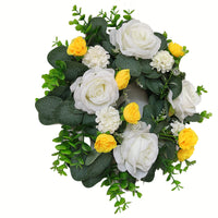 Spring Artificial Greenery Rose Sunflower Wreath European American Home Wall Decor Pastoral Fake Flower Silk Flower Hanging Ornament