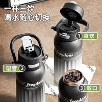 Large Capacity 316 Stainless Steel Insulated Water Bottle with Handle and Strap, Outdoor Sport Straw Cup