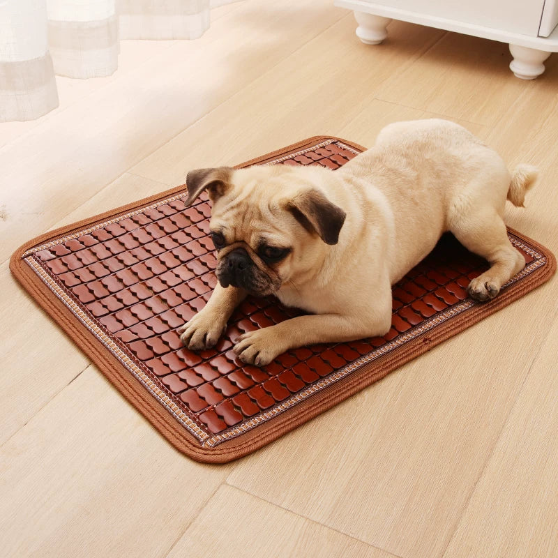 Pet Cooling Bamboo Mat for Dogs and Cats, Summer Mahjong Style Sleeping Pad for Kennels and Beds
