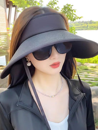 Women's Summer Sun Visor Hat with Wide Brim and Detachable Neck Flap, Foldable UV Protection