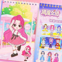 Demon Huntress Girls Group Dress-Up Sticker Book for Kids, Creative Cartoon Puzzle Coil Book