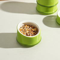 Bamboo Ceramic Bird Feeder Bowl for Small Pets, Anti-Tip Design