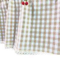 Khaki Plaid Half Curtain for Cabinets & Windows, Japanese Style Cafe Tier Curtain, Semi-Blackout with Cherry Decor