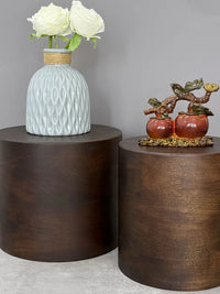 Solid Wood Cylindrical Display Stand for Vases and Crafts, Walnut Finish