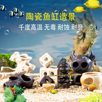 Ceramic Aquarium Decoration, Fish Tank Landscaping Ornament, Micro-Landscape Shrimp Cave, Fish & Shrimp Hiding Breeding House