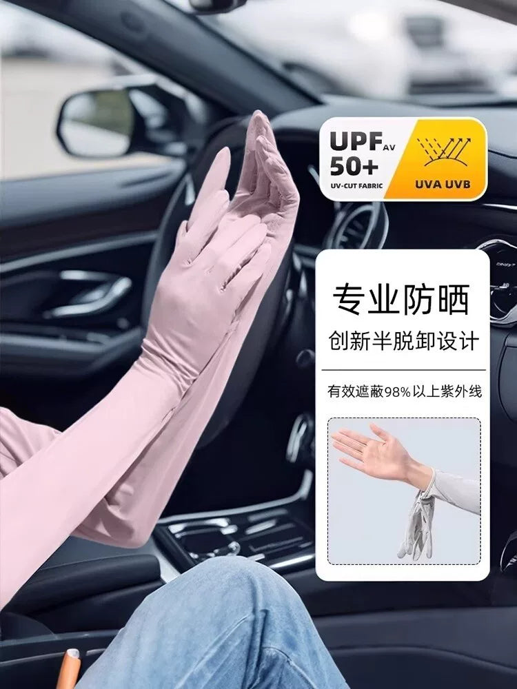 Women's UV Protection Driving Arm Sleeves with Detachable Fingerless Gloves - UPF 50+ Sun Protection
