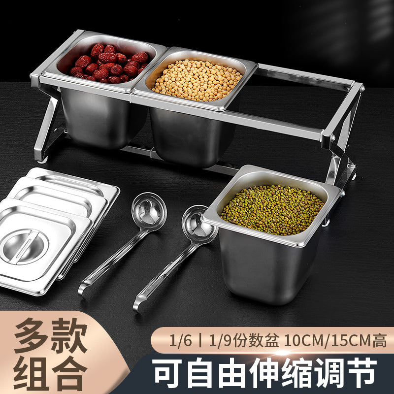Stainless Steel Food Pan Set with Adjustable Stand for Milk Tea Shop Ingredients