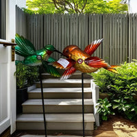 Wrought Iron Bird Wind Spinner Garden Yard Decoration Double Rotating Set of Two