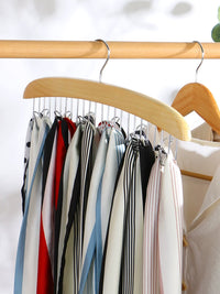Wooden Multi-Hook Hanger for Scarves, Belts, and Accessories
