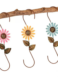 Rustic American Country Style S-Hook Metal Bird and Flower Wall Hooks for Garden and Patio Decor