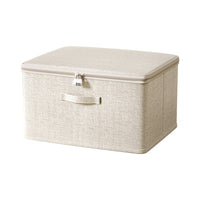 Foldable Cotton Linen Storage Box with Lid and Optional Combination Lock, Large Capacity Home Organizer Bin