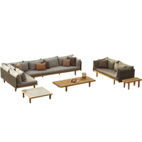 Premium Outdoor Teak Wicker Sofa Set for Patio Garden Villa, Weatherproof & Sun-Resistant