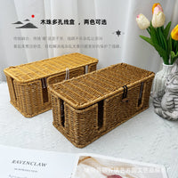 Woven Rattan Style Cable Management Box with Lid for Desktop and Bedroom