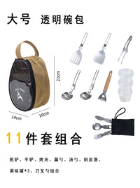 Outdoor Transparent Bowl Bag Cutlery Set - 10-Piece Camping Picnic BBQ Cookware Organizer
