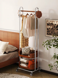 Stainless Steel Garment Rack with Wheels, Bedroom Clothes Hanger and Storage Shelf