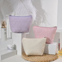 Quilted Heart Cosmetic Bag, Portable Travel Toiletry Pouch for Skincare & Makeup