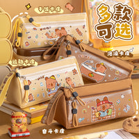 Capybara Large Capacity Transparent Pencil Case for Students, Cute Cartoon Stationery Box, Waterproof
