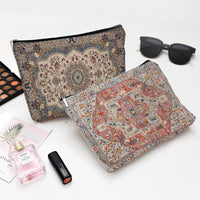 Zippered Linen Print Storage Pouch for Students and Women - Multi-functional Cosmetic Bag