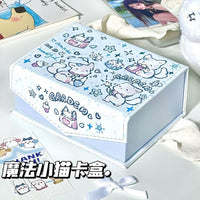 Cute Cat Series PU Magnetic Card Holder with Lid for Stationery