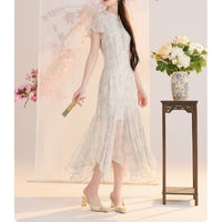 2026 Summer New Chinese Style Chiffon Floral Irregular Cheongsam Dress